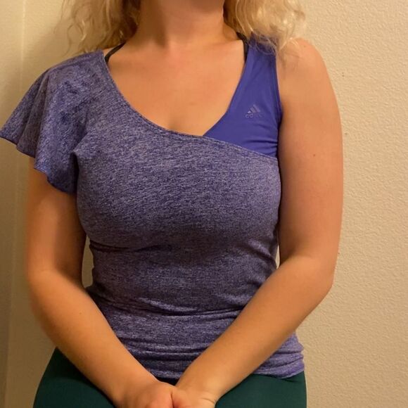 🍄 Adidas Purple One Shoulder Tank Workout Tee - Picture 4 of 10